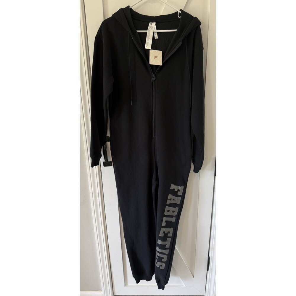 NWT Sz Small FABLETICS Forever Fleece Hooded One Pc Jumper In Black, Logo